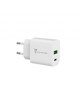 CARICABATTERIA DA RETE FAST CHARGE USB-C + USB-A 20W TECHMADE FAST CHARGE TM-389