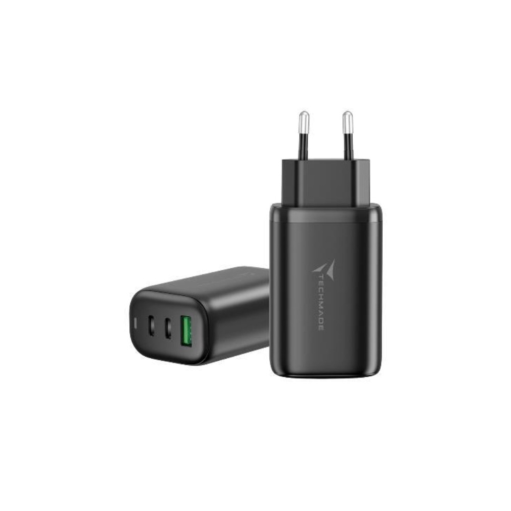 CARICATORE RAPIDO 65W GAN 3 PORTE (2USB-C USB-A) TECHMADE TM-P937-BK BLACK CARICATORE RAPIDO 65W GAN 3 PORTE (2USB-C USB-A) TECHMADE TM-P937-BK BLACK