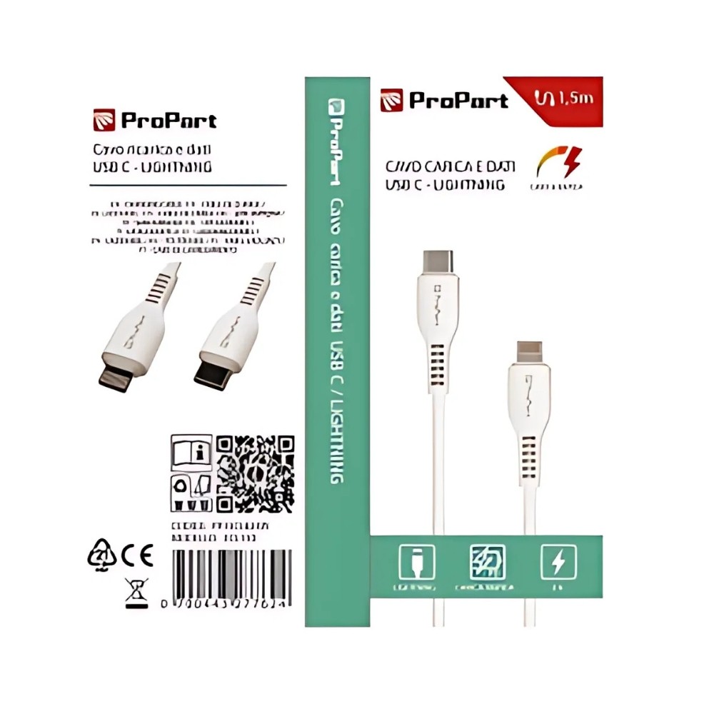 CAVO DATI/CARICA PER SMARTPHONE TYPE-C/LIGHTNING 1.5M BIANCO PROPART PP15CL624W CAVO DATI/CARICA PER SMARTPHONE TYPE-C/LIGHTNING 1.5M BIANCO PROPART PP15CL624W