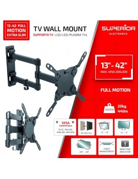 STAFFA MONTAGGIO PER TV A MURO CON BRACCIO DOPPIO INCLINABILE 13"-42" SUPERIOR SUPSTV010