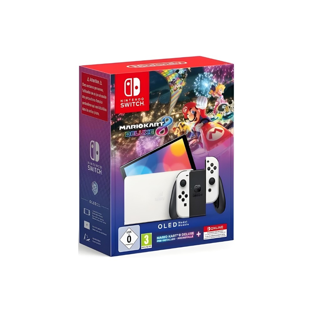 CONSOLE NINTENDO SWITCH OLED WHITE SUPER MARIO KART 8 DELUXE + 12M NSO